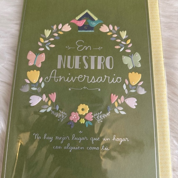 🧡10/$10 SPANISH Green Anniversary Card with Floral Design - Picture 1 of 5
